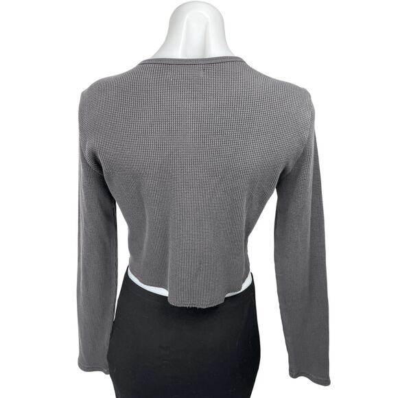 Madewell Women's Gray Waffle Knit Long Sleeve Crew Neck Crop Sweater Top Size M - Picture 2 of 4